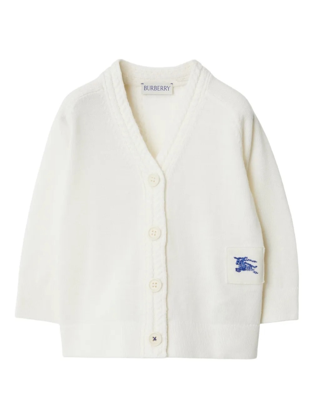 BURBERRY kids Cream Knit Cardigan with Blue Motif. NWT 6 months and up. 68cm